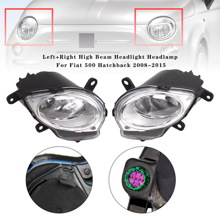 2008-2015 Fiat 500 Hatchback Left+Right High Beam Headlight Headlamp Generic