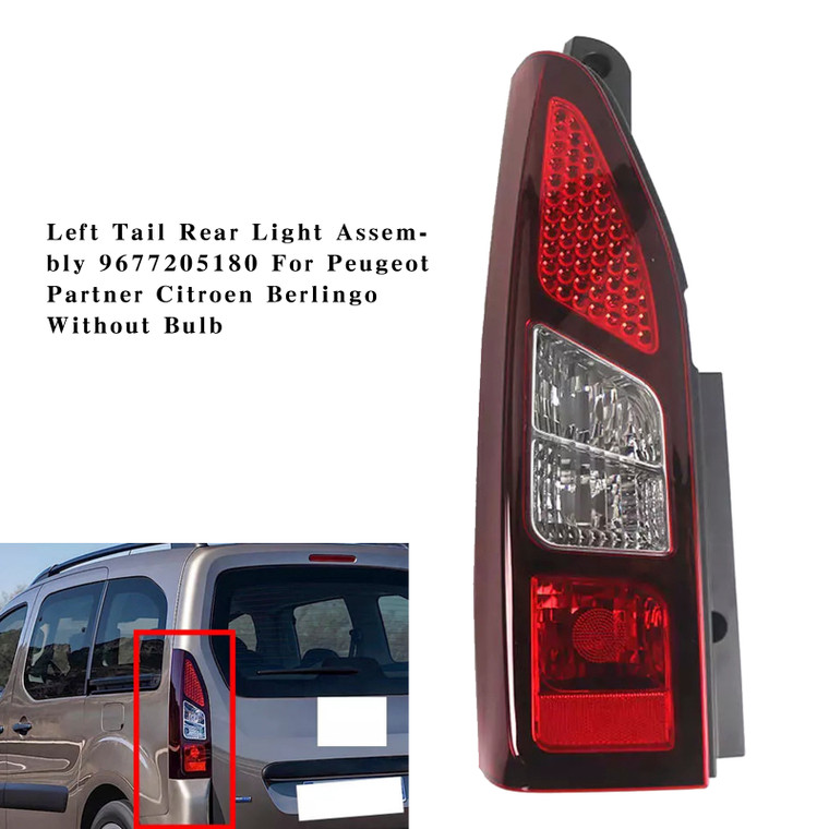 2012-2018 Peugeot Partner Mk2 Van（Rear Vertica Door Models) Left Tail Rear Light Assembly 9677205180 Generic