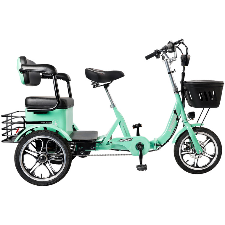 400W 48V 12A Electric Folding Tricycle 3 Wheel E-bike with Rear Seat for Adult 