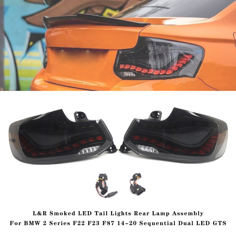 2014-2020 BMW 2 Series F22 F23 F87 Sequential Dual LED GTS L&R Smoked LED Tail Lights Rear Lamp Assembly Generic