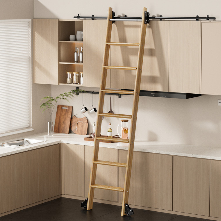 6.6FT Round Tube Rolling Library Sliding Ladder Hardware Kit Floor Roller with Brake