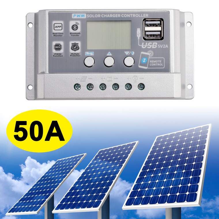 50A PWM Solar Controller Mobile APP Intelligent Control 12V24V Solar Controller Display Current Solar Street Light Controller 0V Start
