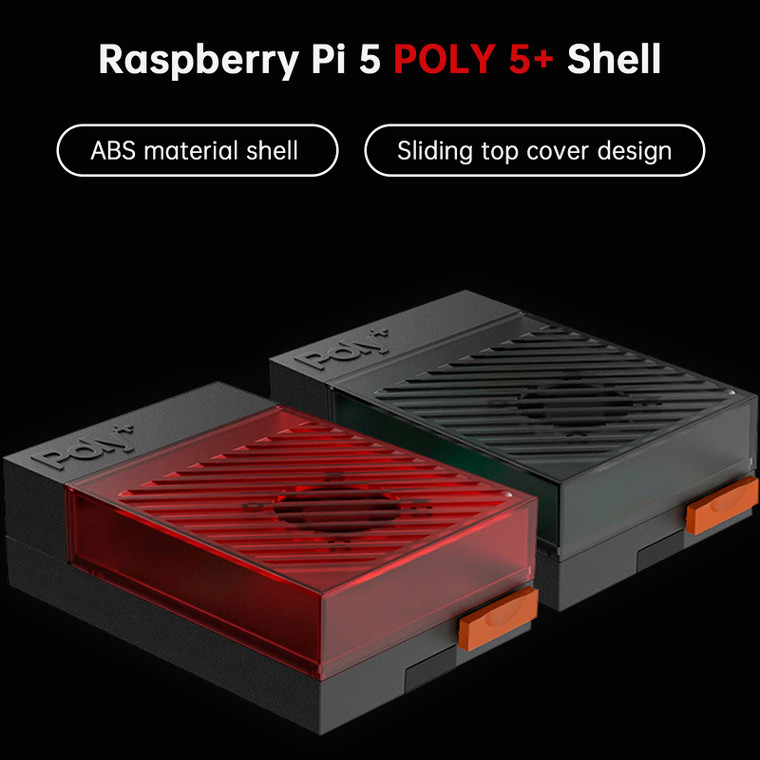 Raspberry Pi 5 POLY5+ Case Argon POLY 5+ Box Compatible with PWM Cooling Fan ABS Material Black