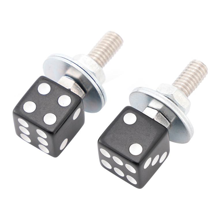 2x Custom DICE License Plate Bolt Screw Black Plastic Motorcycle Chopper Bobber Black