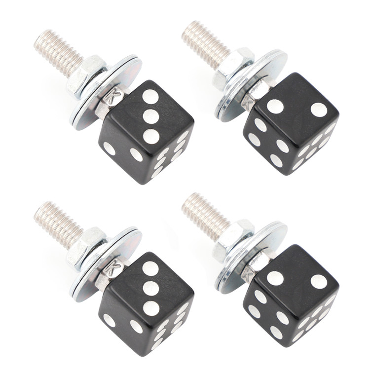 4x Custom DICE License Plate Bolt Screw Black Plastic Motorcycle Chopper Bobber Black