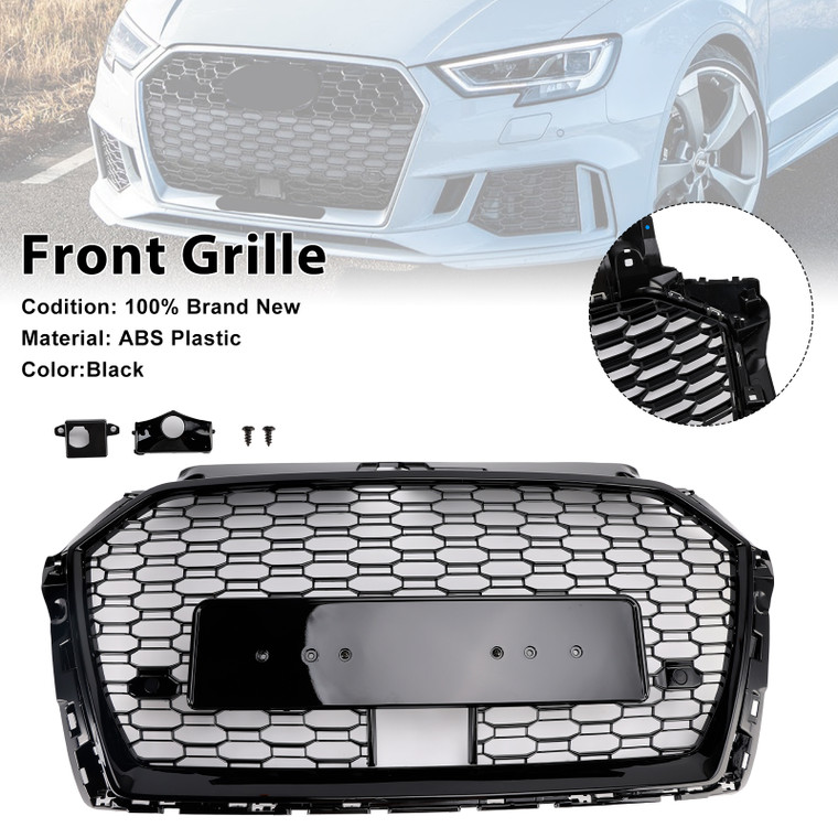 2017-2019 Audi A3 S3 With ACC RS3 Style Honeycomb Front Grille Black Generic