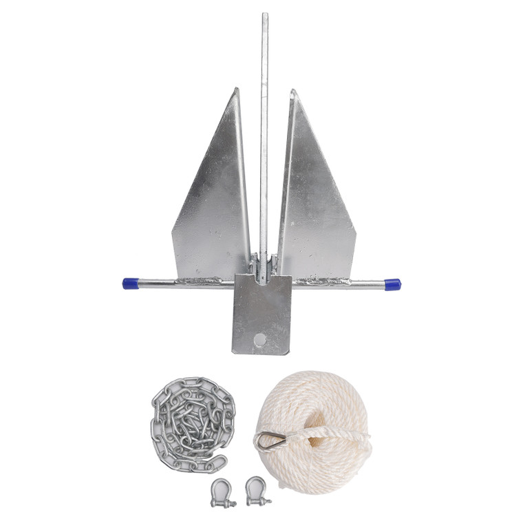 10 Lbs Steel Slide Anchor Hot-Dipped Anchor Kit Chain&Rope Set Silver For Boat