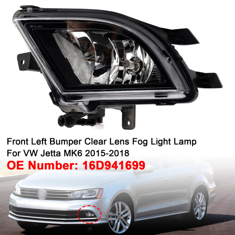 2015-2018 VW Jetta MK6 Front Left Bumper Clear Lens Fog Light Lamp 16D941699 Generic