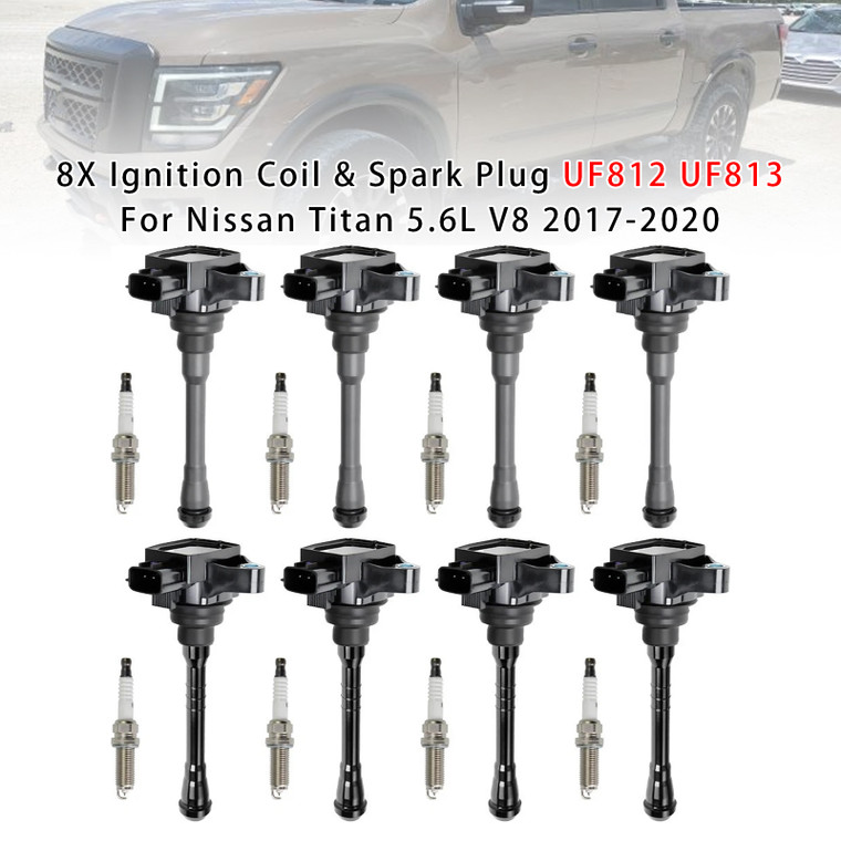 2017-2020 Nissan Titan 5.6L V8 8X Ignition Coil & Spark Plug UF812 UF813 Generic