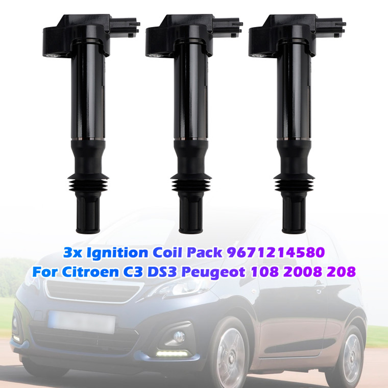 Citroen C3 DS3 Peugeot 108 2008 208 3x Ignition Coil Pack 9671214580 Generic