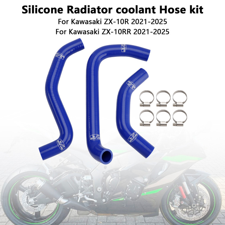 2021-2025 Kawasaki ZX-10R ZX-10RR Silicone Radiator coolant Hose kit Blue Generic