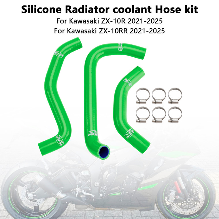 2021-2025 Kawasaki ZX-10R ZX-10RR Silicone Radiator coolant Hose kit Green Generic