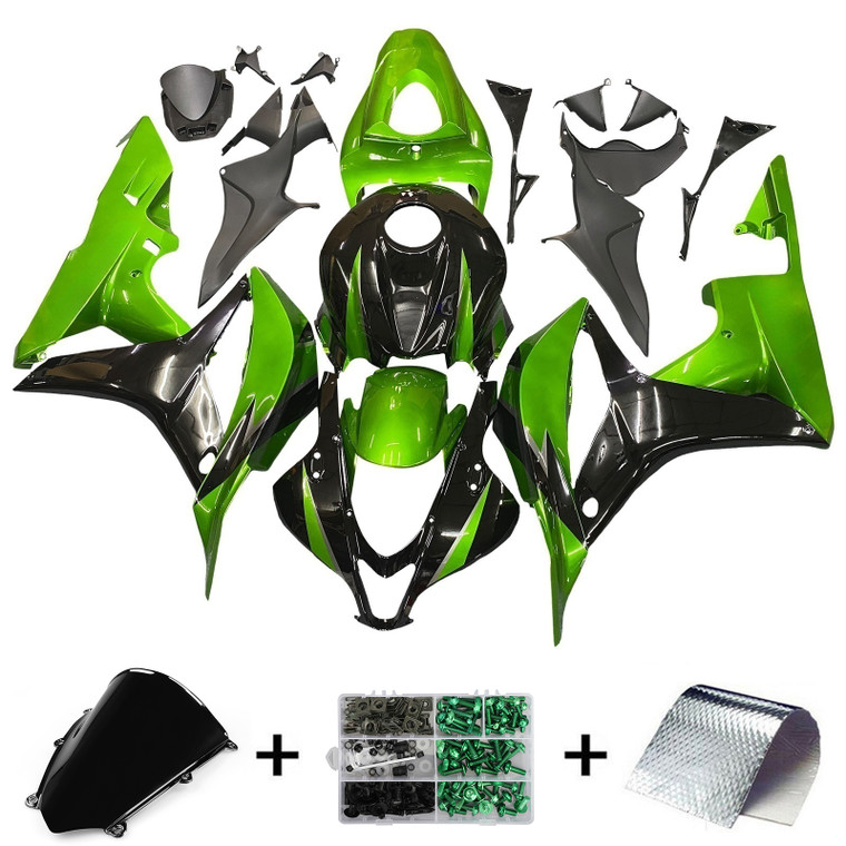 2007-2008 Honda CBR600RR Amotopart Fairings Metallic Black & Green Honda Racing Customs Fairing