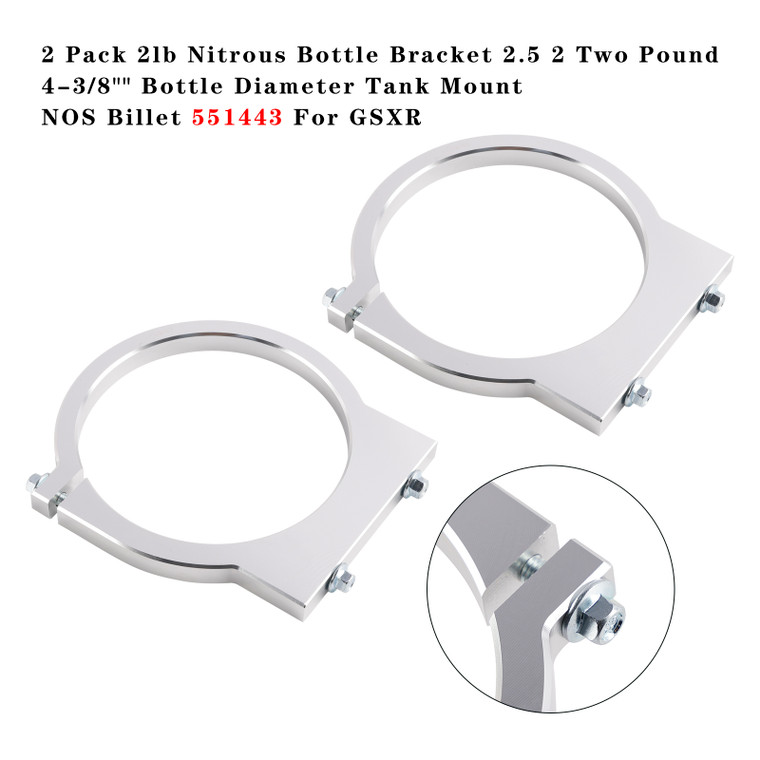 2 Pack 2lb Nitrous Bottle Bracket 2.5 2 Two Pound 4-3/8" Bottle Diameter Tank Mount NOS Billet 551443 For GSXR