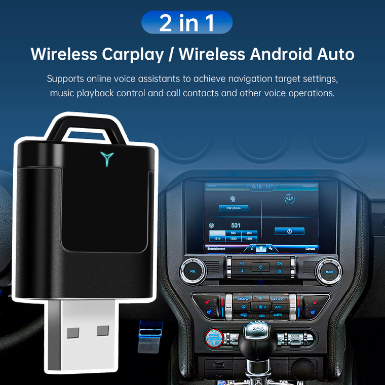 2 in 1 Wireless Apple Carplay Android Auto Adapter USB Car Dongle Connect Box B