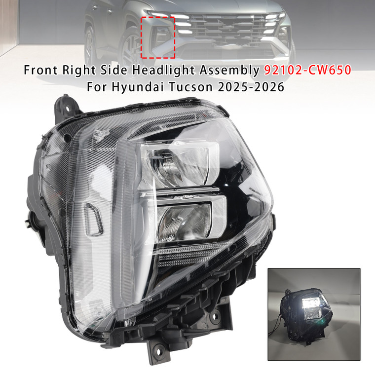 2025-2026 Hyundai Tucson Front Right Side Headlight Assembly 92102-CW650 Generic