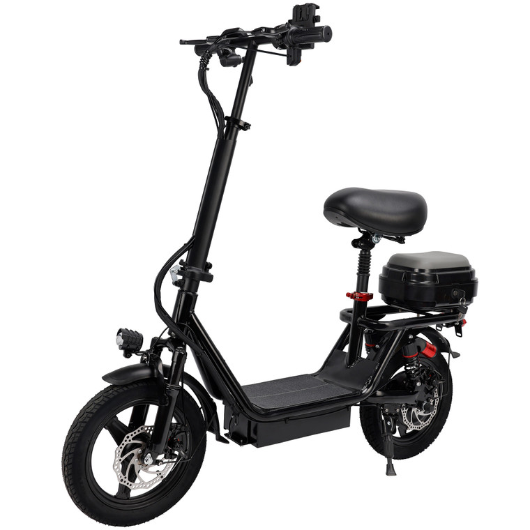 500W Adult Shock Absorption Electric Scooter with Seat 14" Commuter Electric Scooter With Carry Basket - Up to 30 Miles 20MPH