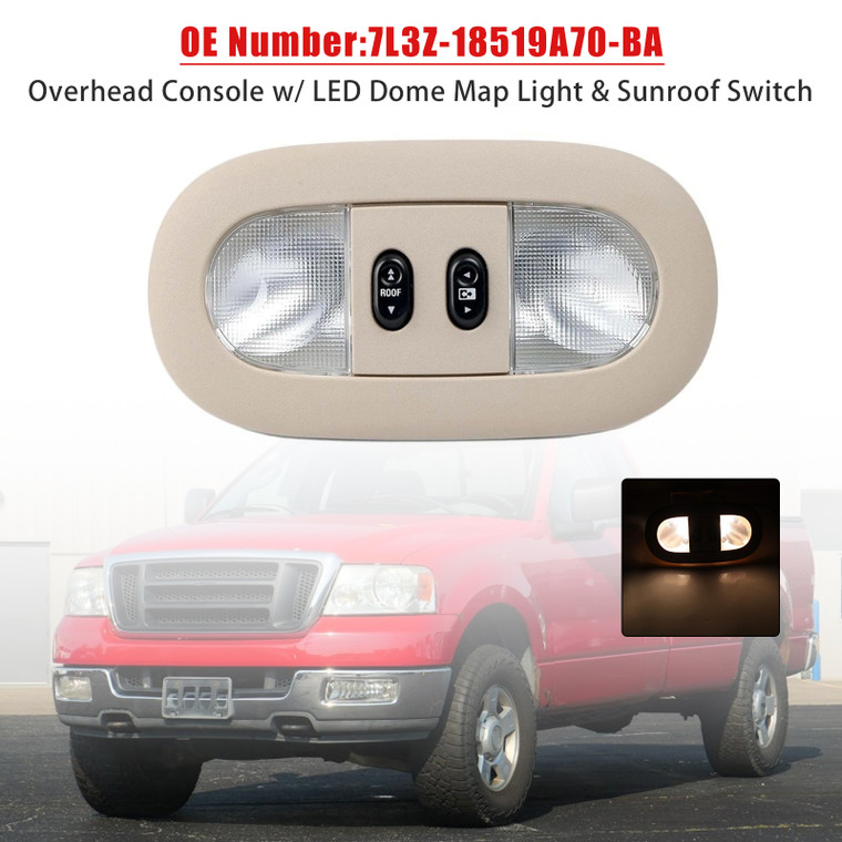 2004-2008 Ford F-150 Overhead Console w/ LED Dome Map Light & Sunroof Switch 7L3Z-18519A70-BA Beige Generic