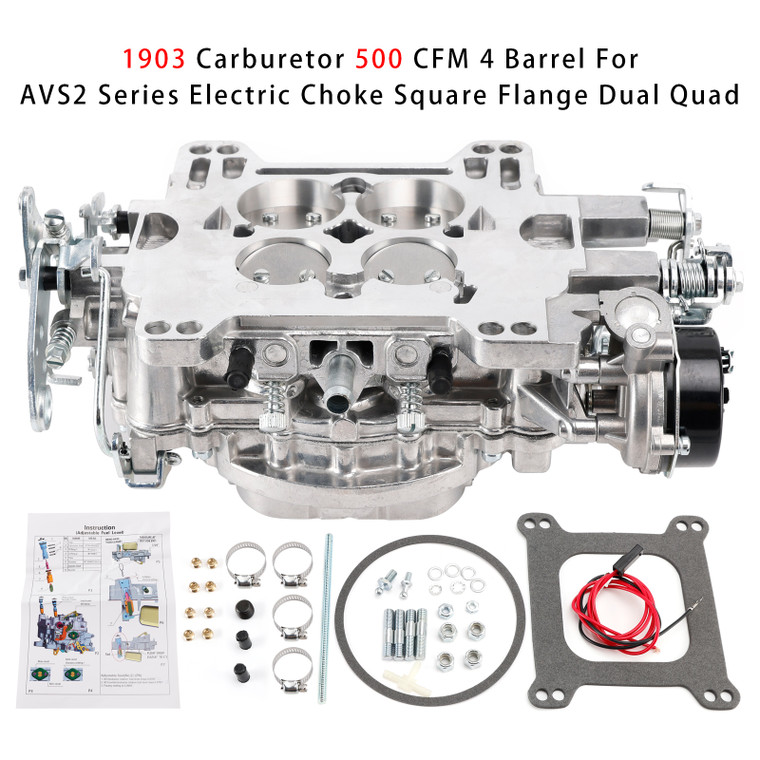1903 Carburetor 500 CFM 4 Barrel For Avs2 Series Electric Choke Square Flange Dual Quad