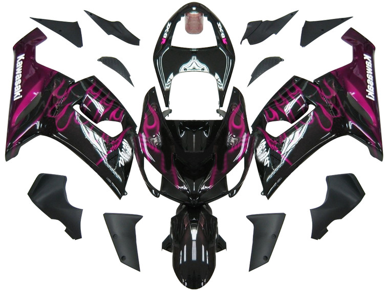 Fairings Kawasaki ZX6R 636 Black & Purple Flame Ninja Racing  (2005-2006)