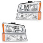 Chrome Housing Amber Side Headlights/Lamp Assembly For Chevr Silverado 03-2006