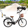 7 speed 26" Spoke Wheel Cruiser Bike Women Bicycle Girl's City Bike Black