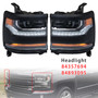2016-2019 Chevy Silverado 1500 Left+Right LED Headlight 84357694 84893095 Gloss Black Generic