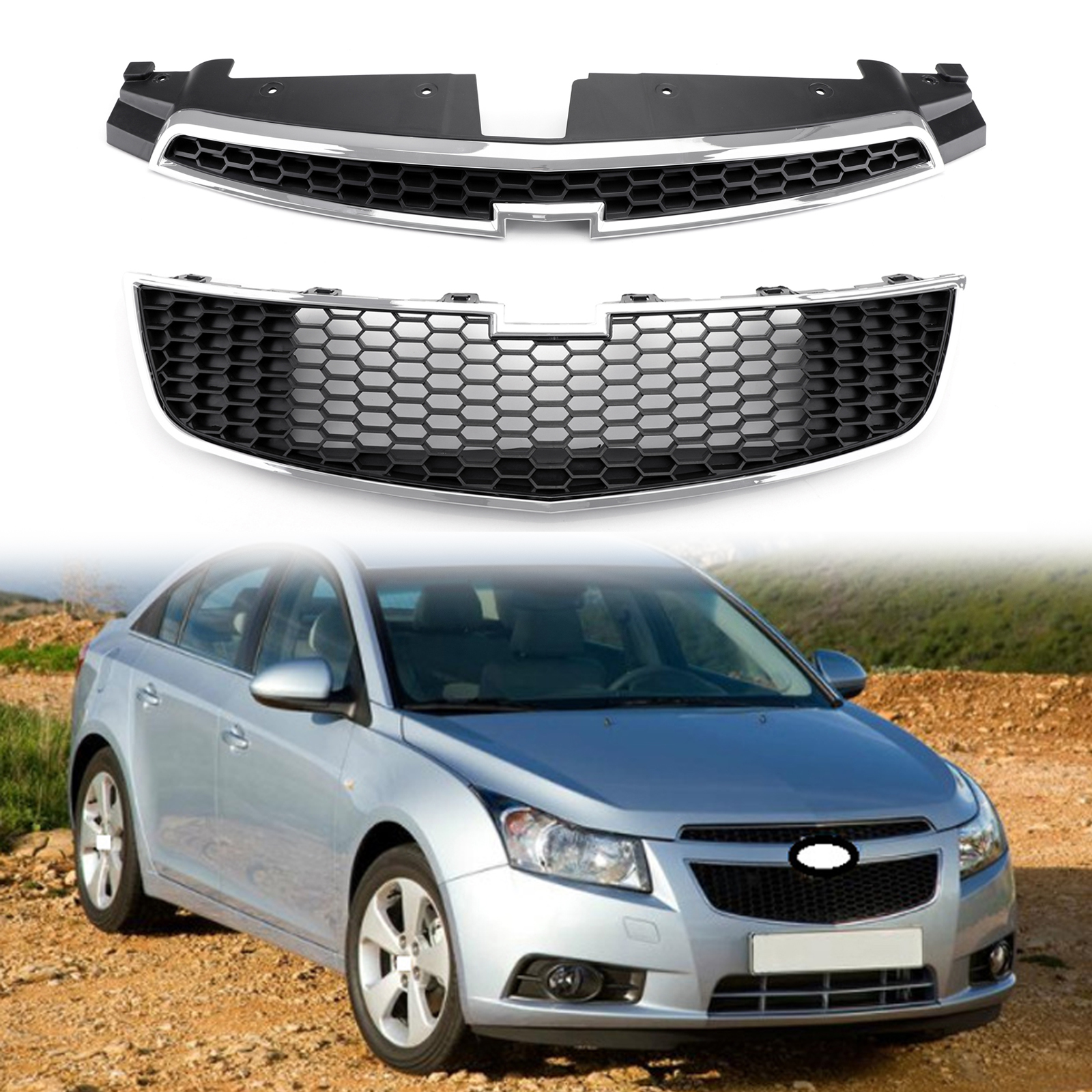 Front Upper + Lower Grille Full Grille Kit Cover Trim For Chevrolet Cruze 09-14