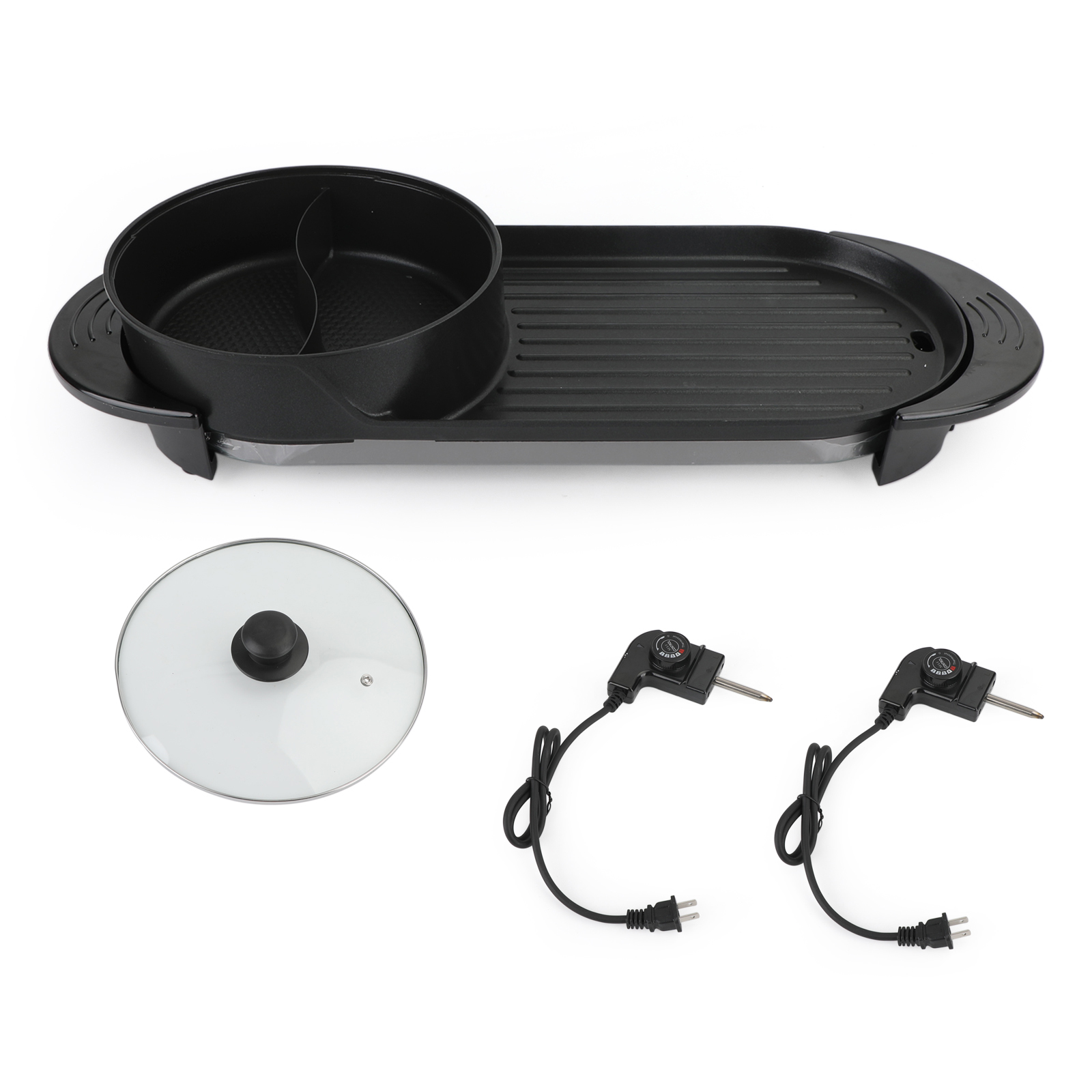 2 in 1 Portable Electric Hot Pot Barbecue Grill Non-Stick Teppanyaki Pan Generic