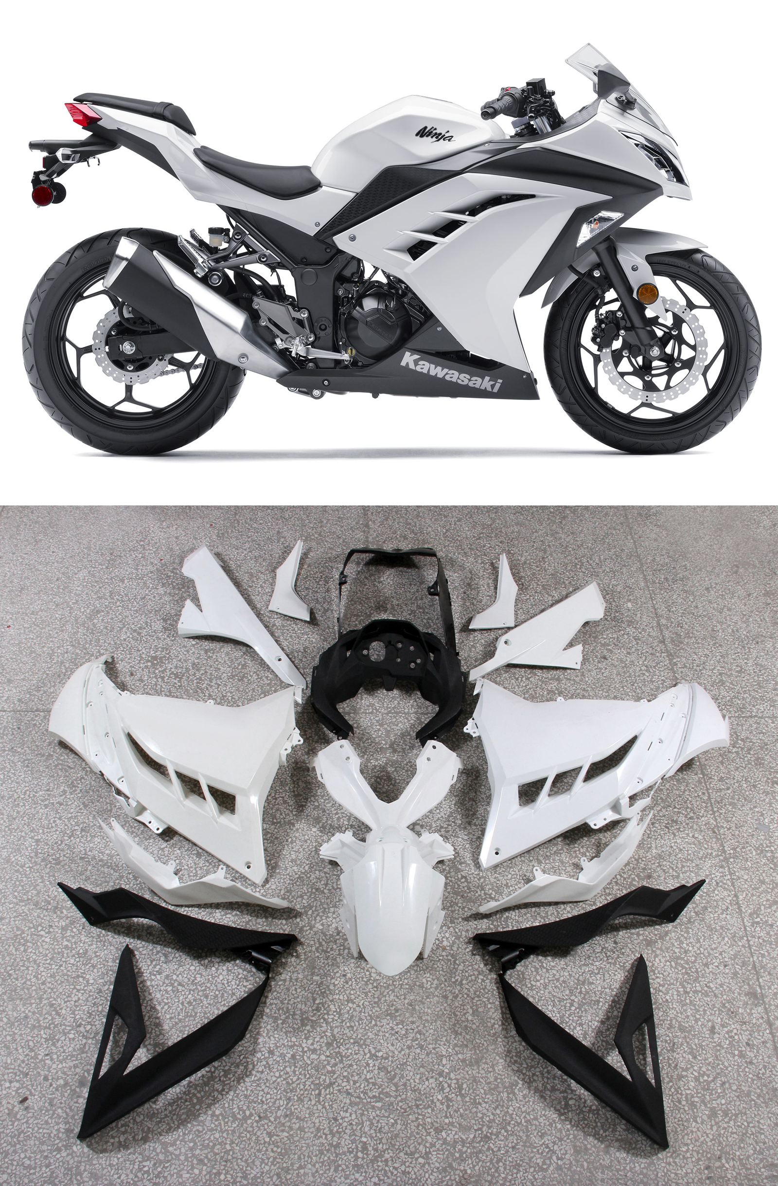 2013-2017 Kawasaki Ninja 300R EX300R White Ninja Racing Amotopart Fairings Plastics 2013-2017 Kawasaki Ninja 300R EX300R White Ninja Racing Amotopart Fairings Plastics