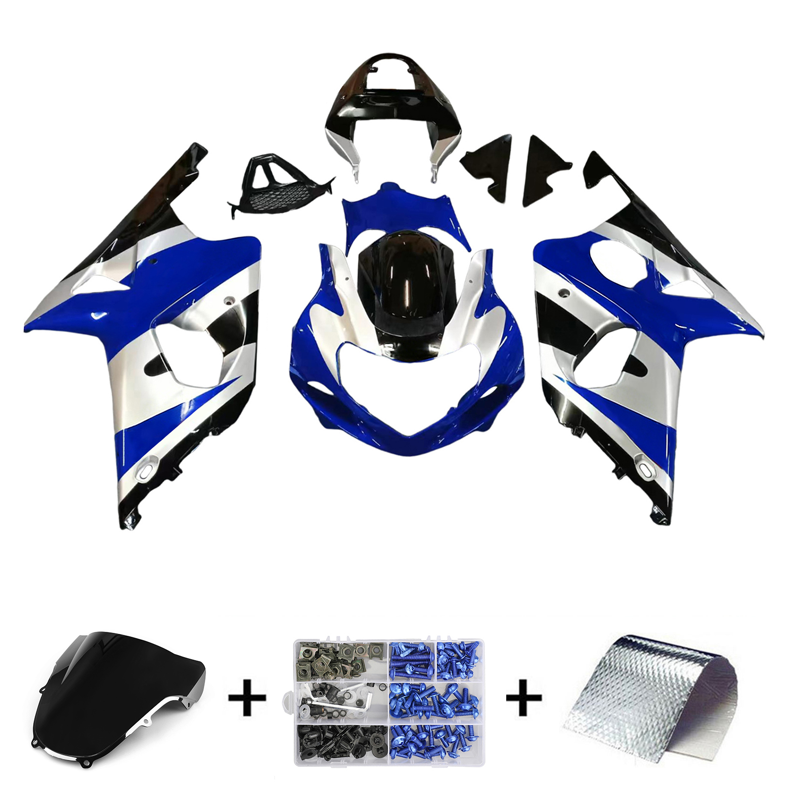 2000-2002 Suzuki GSXR 1000 Silver Blue Black GSXR Racing Amotopart Fairings