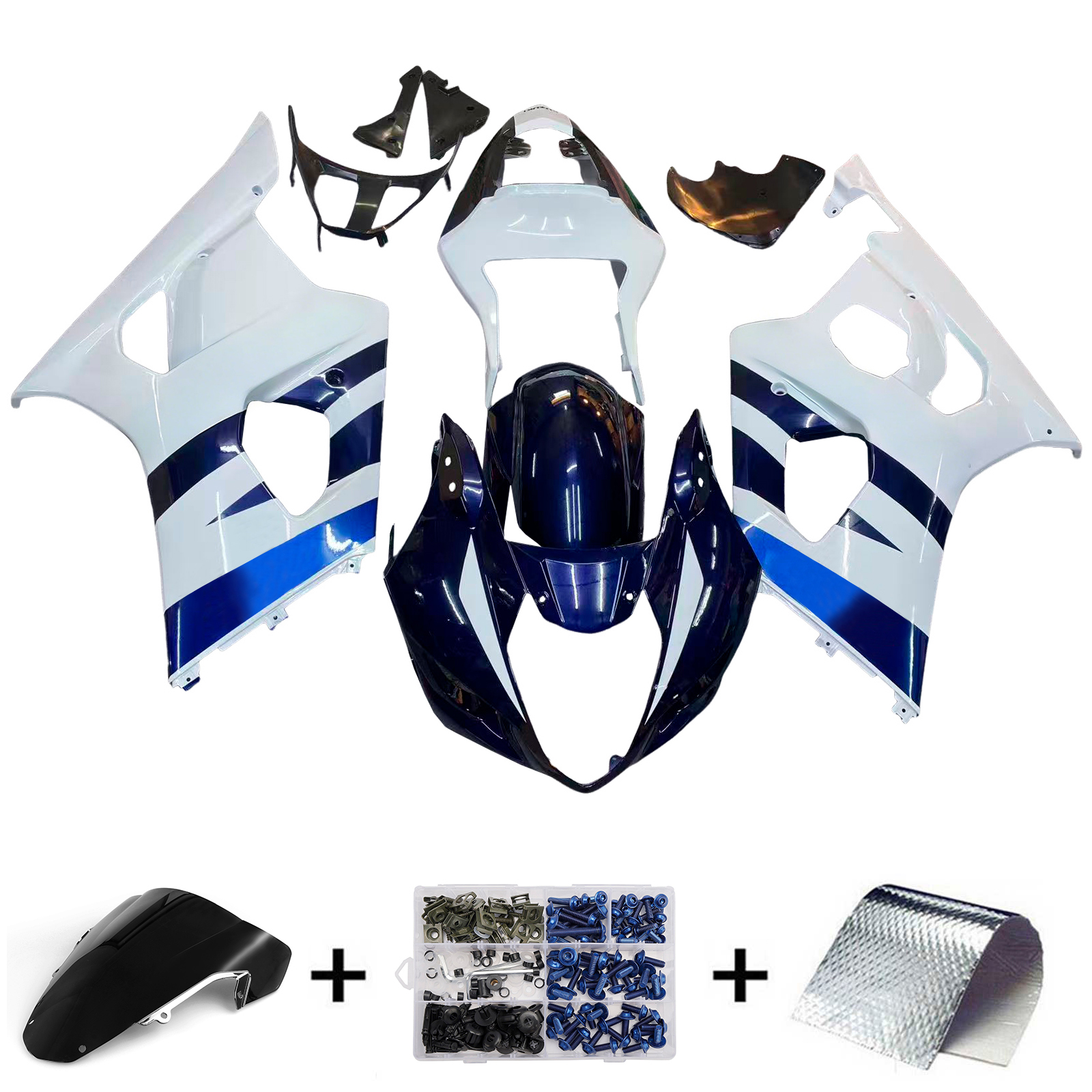 2003-2004 Suzuki GSXR 1000 White & Blue GSXR Racing Amotopart Fairings