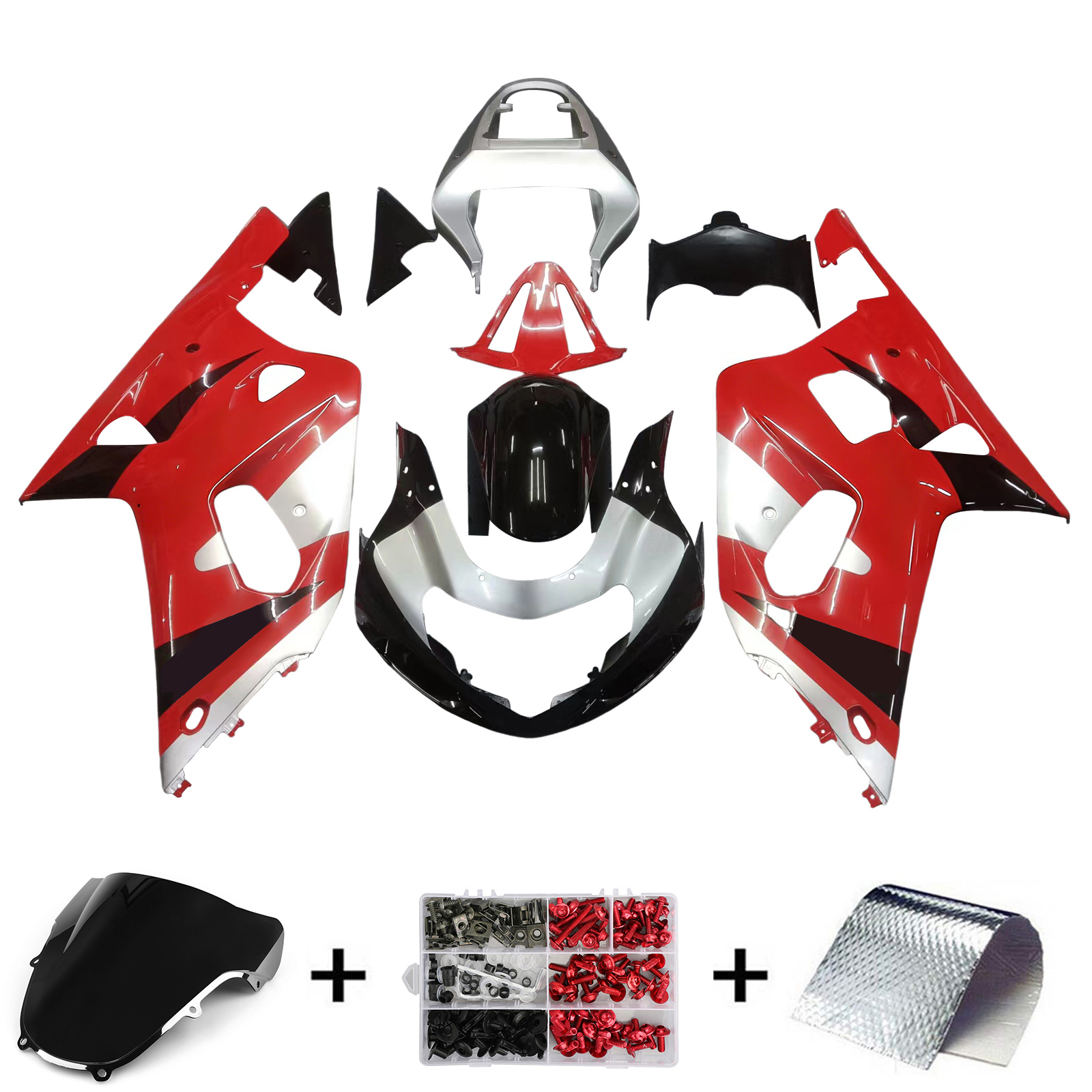 2001-2003 Suzuki GSXR 600 Amotopart Fairings Red Silver Black GSXR Racing