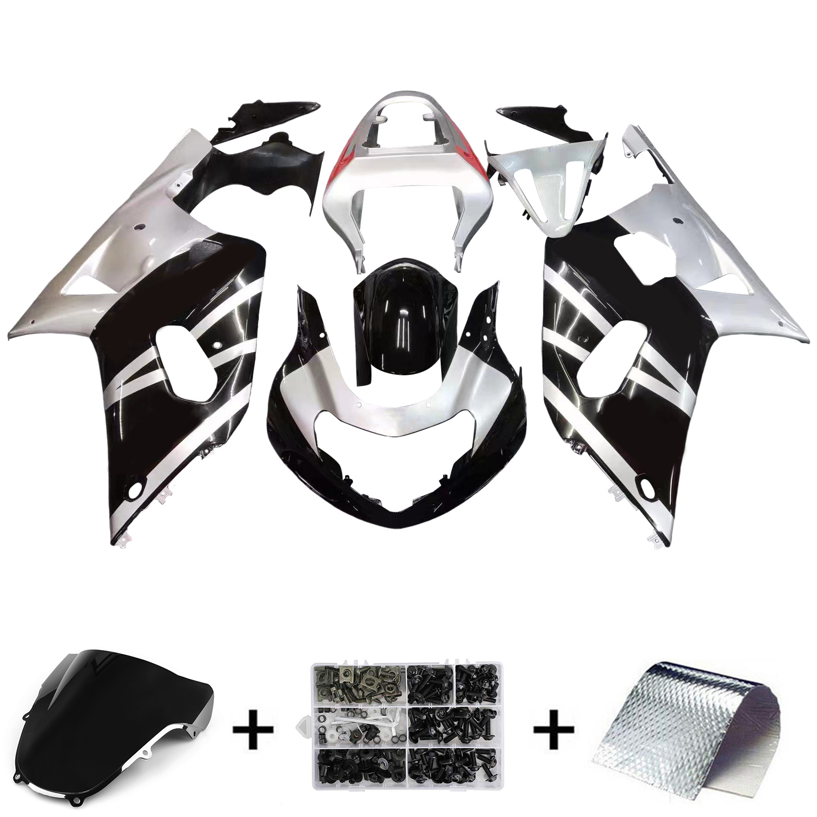 2001-2003 Suzuki GSXR 600 Amotopart Fairings Black & Silver GSXR Racing