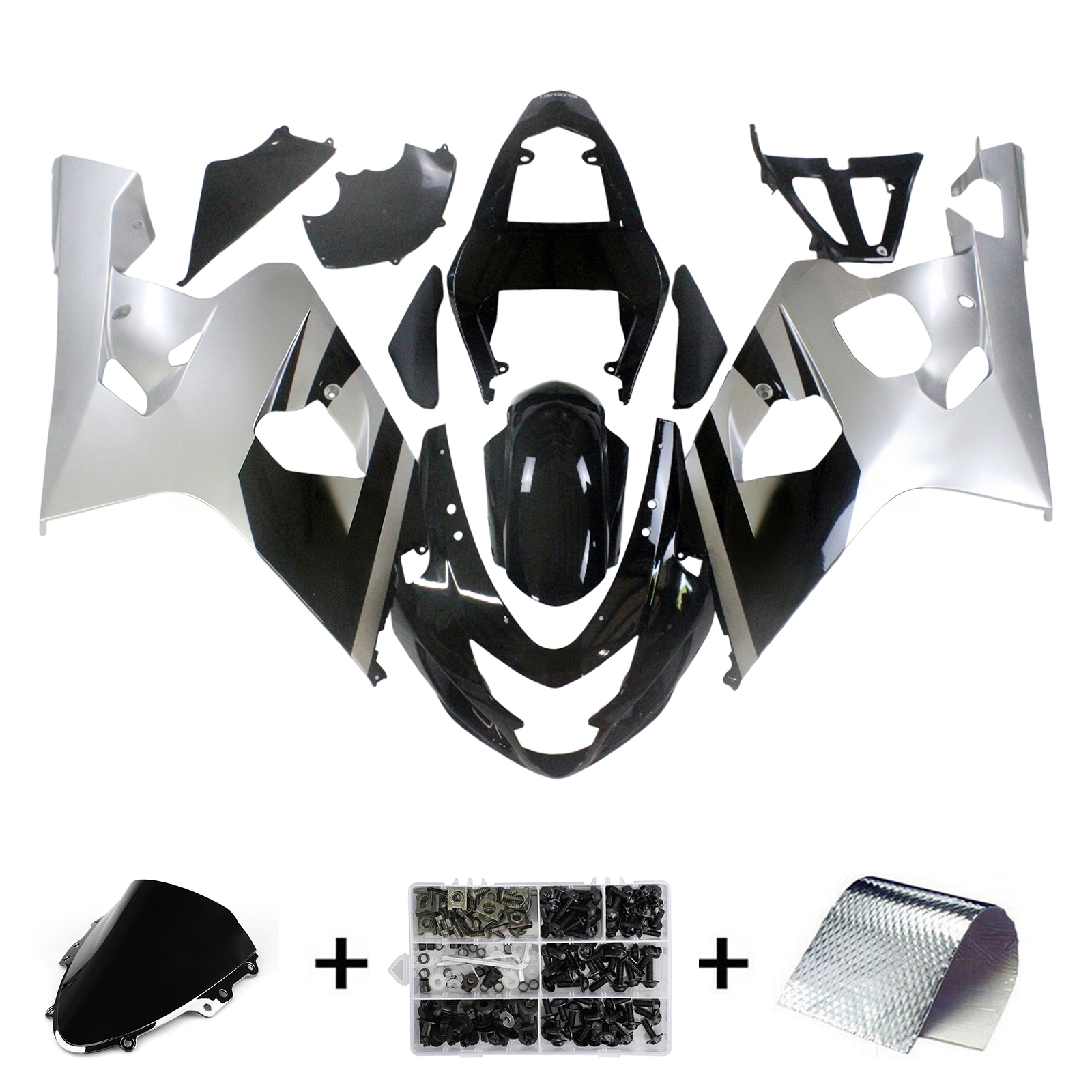 2004-2005 Suzuki GSXR 600 750 Amotopart Fairings Black Silver GSXR Racing