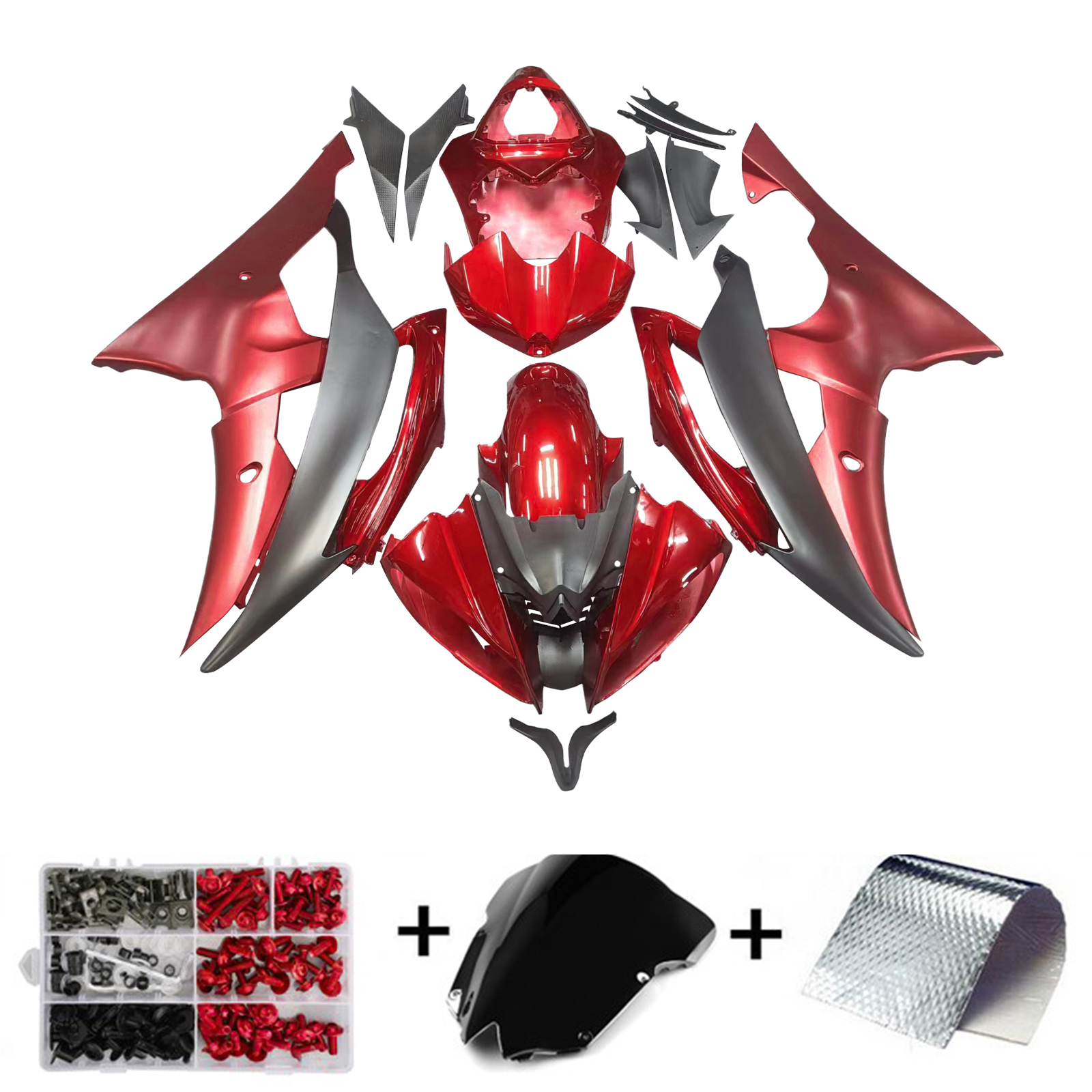 2008-2016 Yamaha YZF R6 Amotopart Fairing Injection Plastic Body Kit Matte Red Black Generic