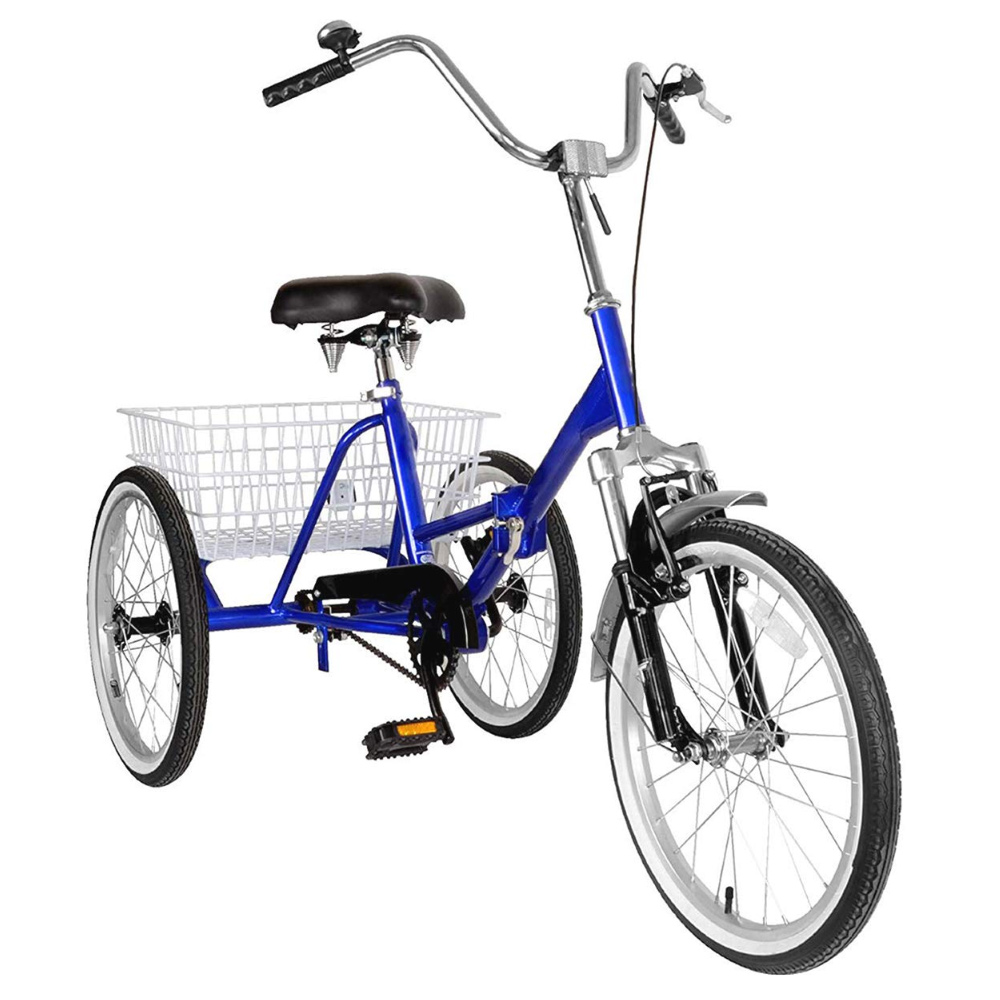 Adult Folding Tricycle Bike 3 Wheeler Bicycle Portable Tricycle 20" Wheels Blue Canada Stock