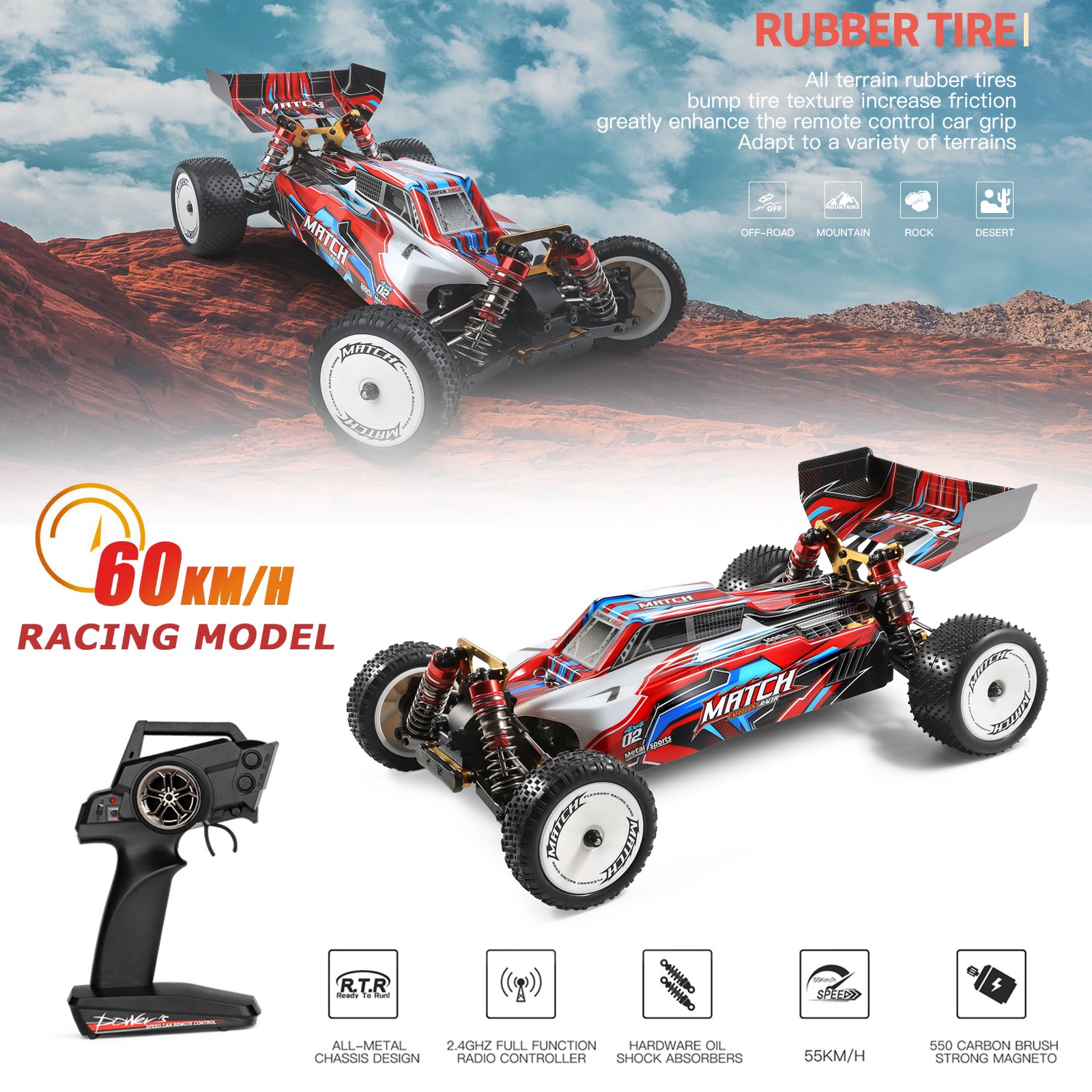 Wltoys 104001 High-speed Remote Control Car Drift Car Desert Buggy Truck Generic