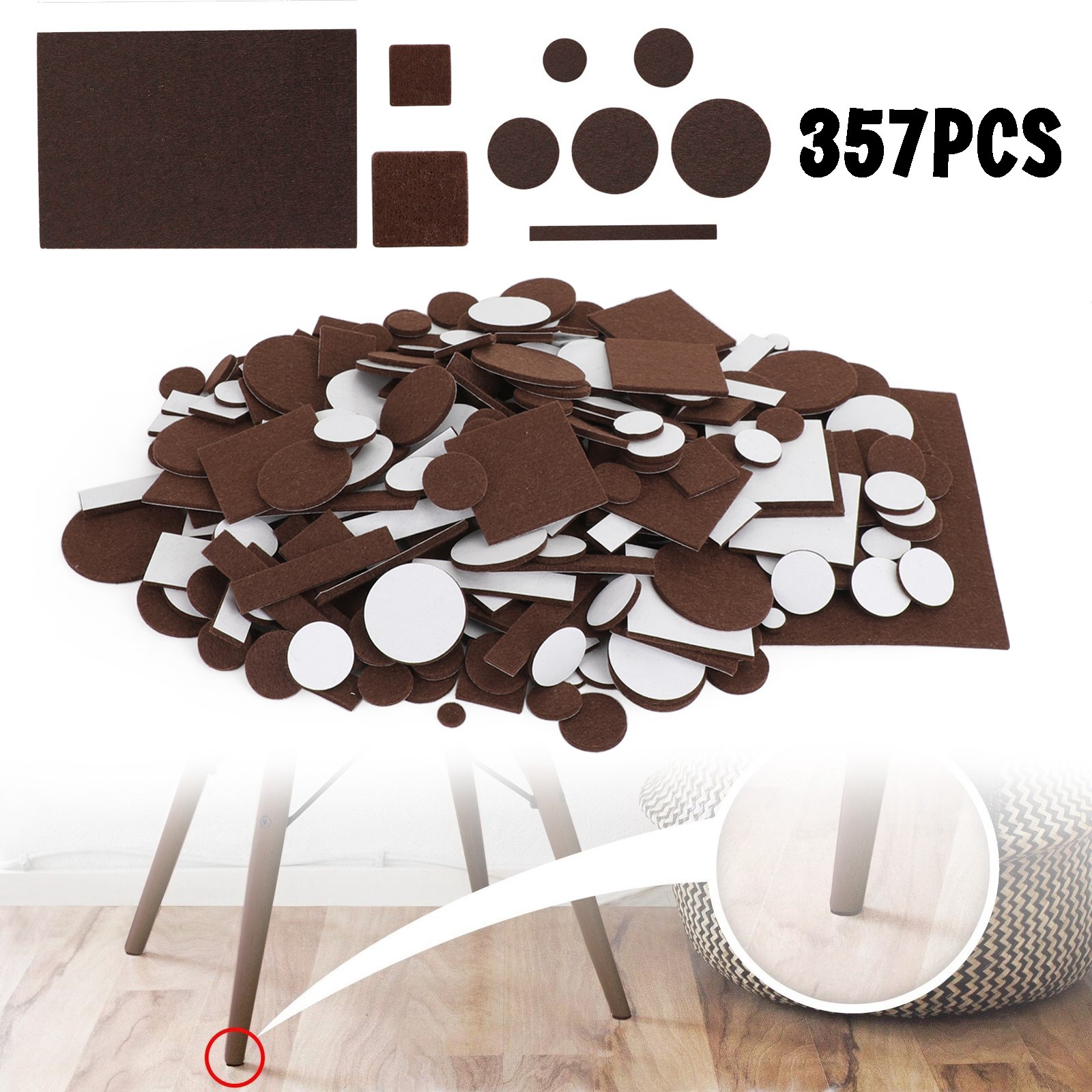 357 Piece Self-Stick Furniture Felt Pads for Hard Surfaces Brown Generic