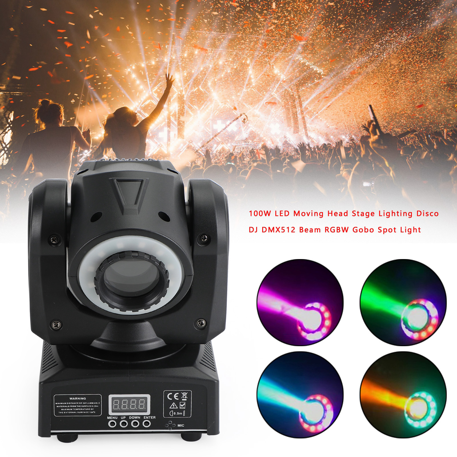 100W LED Moving Head Stage Lighting Disco DJ DMX512 Beam RGBW Gobo Spot Light Generic