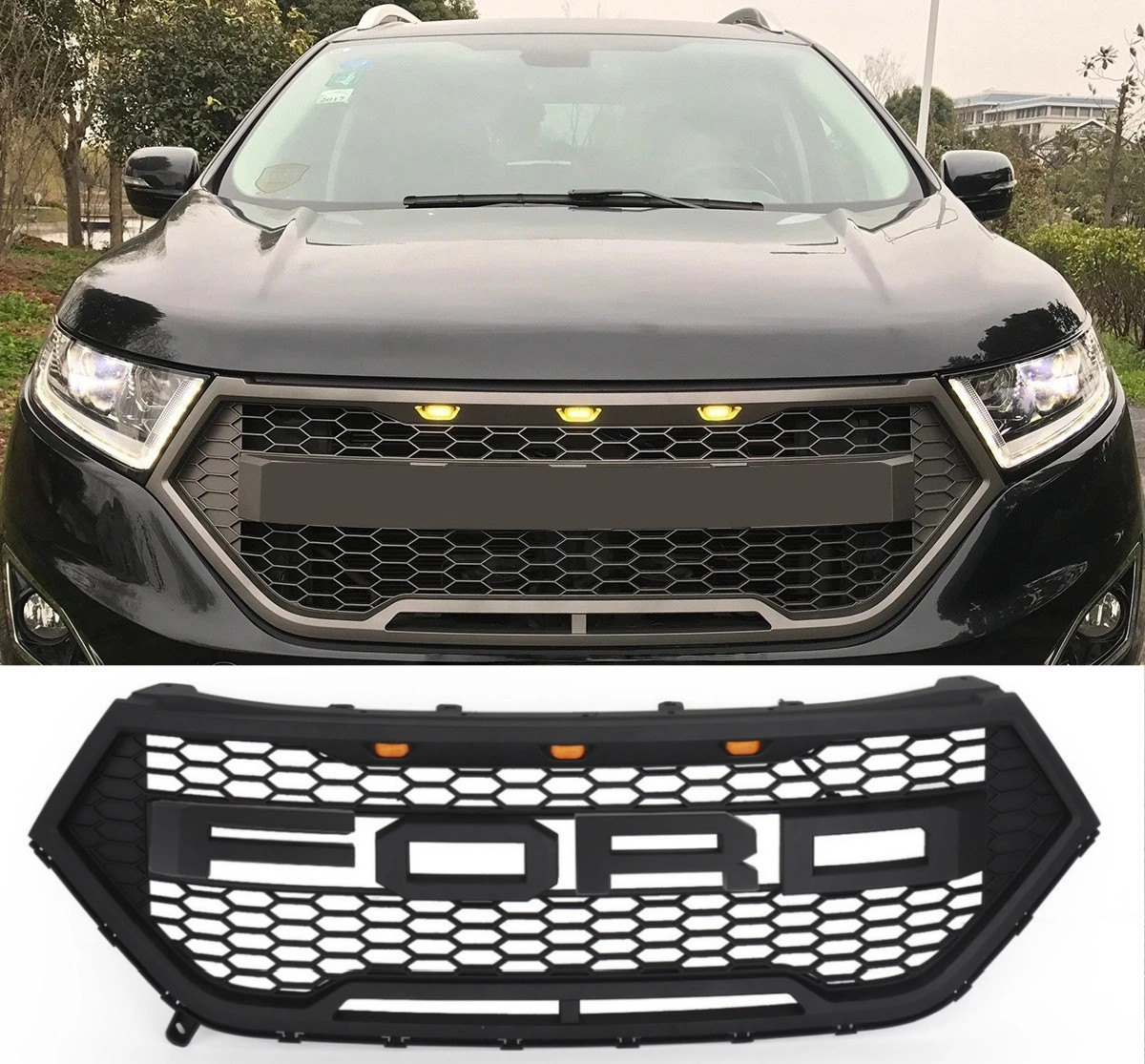 2015-2018 Ford Edge Raptor Style Front Bumper Grill Upper Grille Black Generic