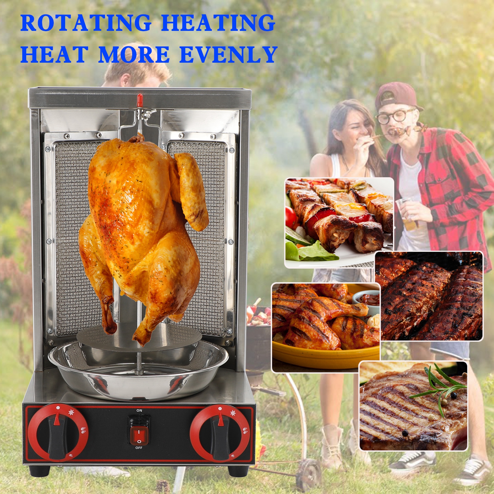 110V Spinning Doner Kebab Grill Machine Gas Vertical Broiler Shawarma Machine Generic