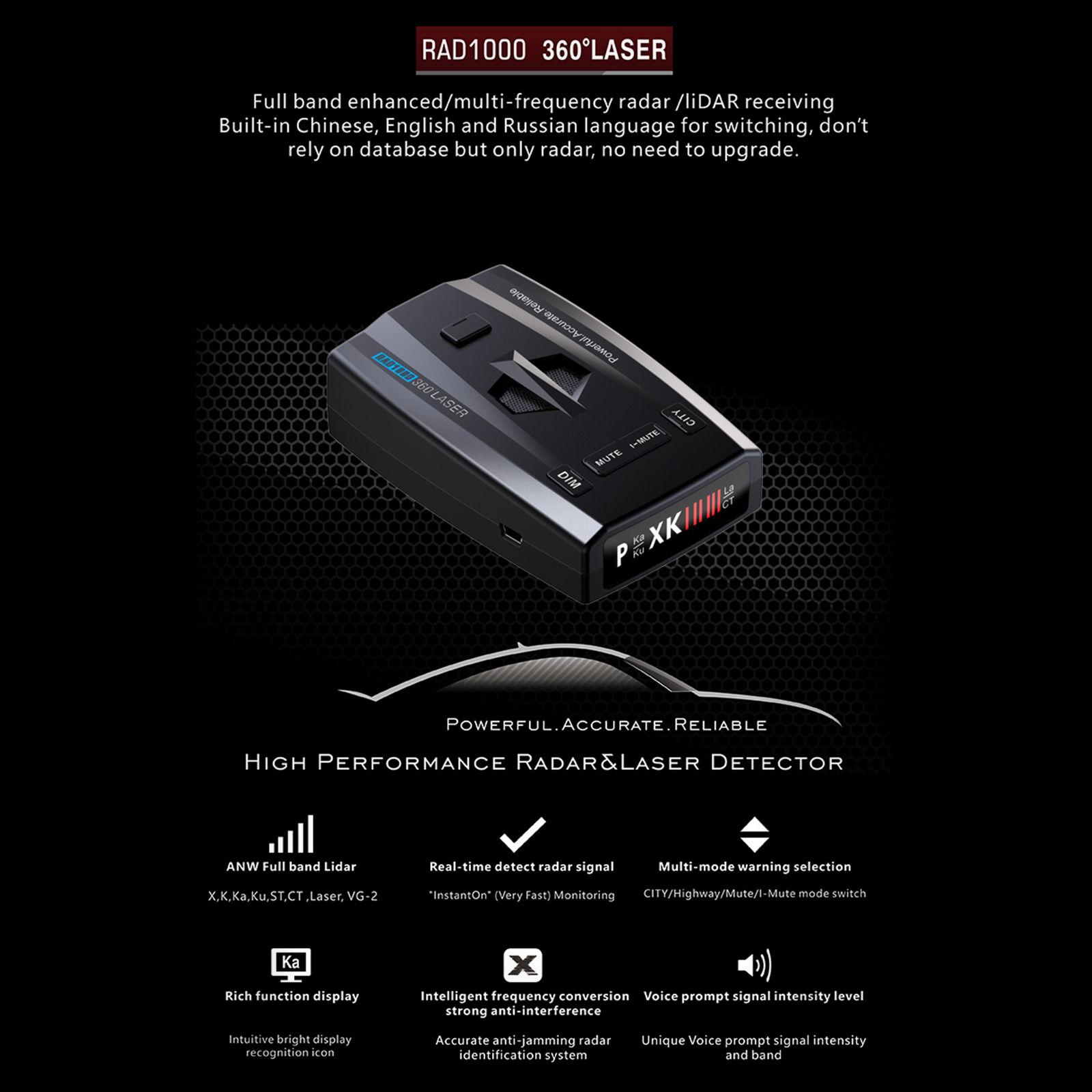 RAD1000 360??Laser Electronic Dog Car Mobile Speed Radar Speed Measuring Detector Generic