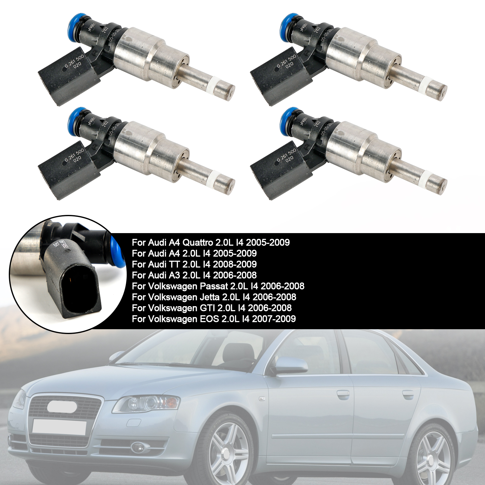 2006-2008 Volkswagen GTI 2.0L I4 4*Fuel Injector 06F906036A, 0261500020, 0261500020, 061500021, 06D998907, 06D998907, 0261500021 Generic