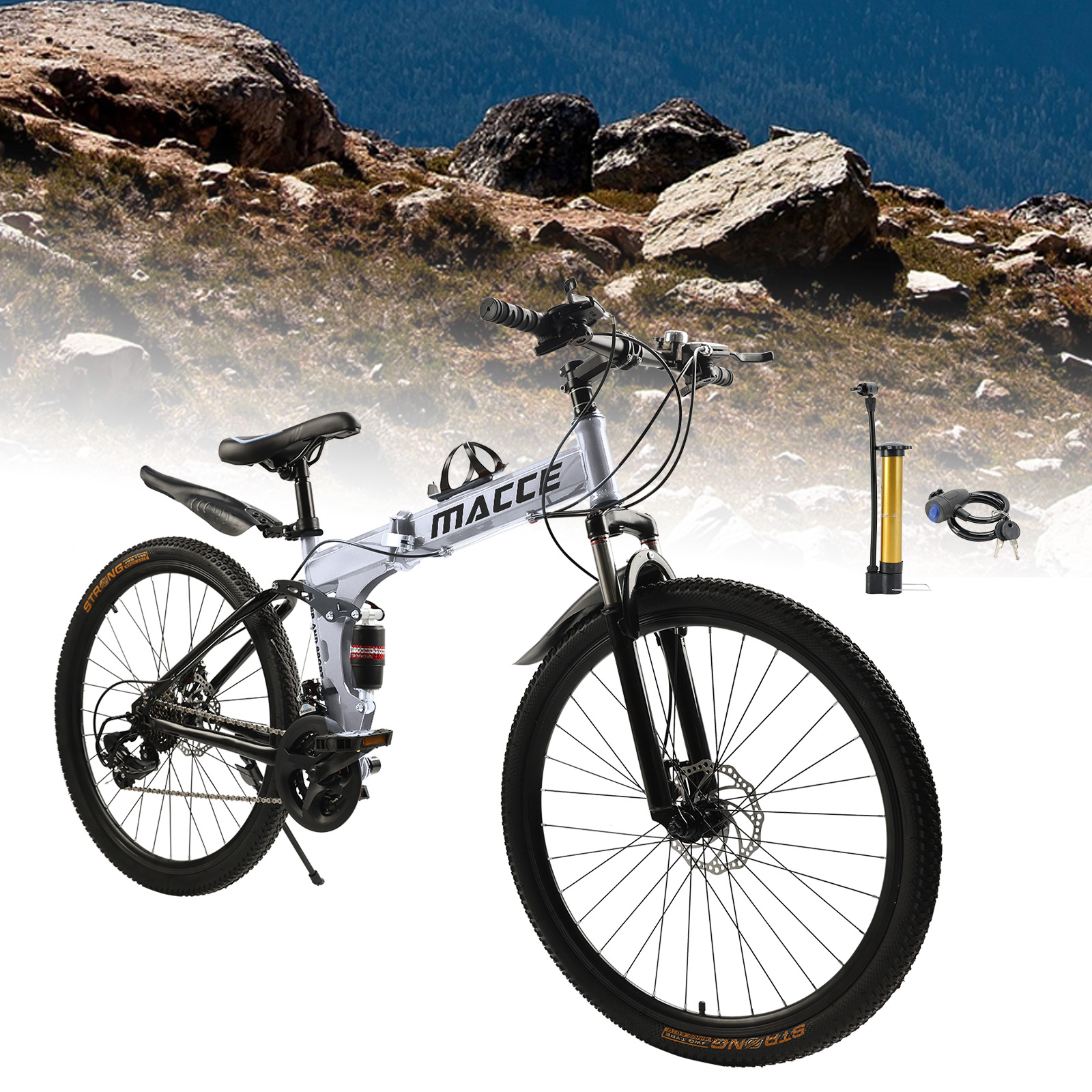 2-6 Arrival 26 inch Folding Mountain Bike 27 speed double disc brake MTB bicycle For adults With Cup holder Fender White