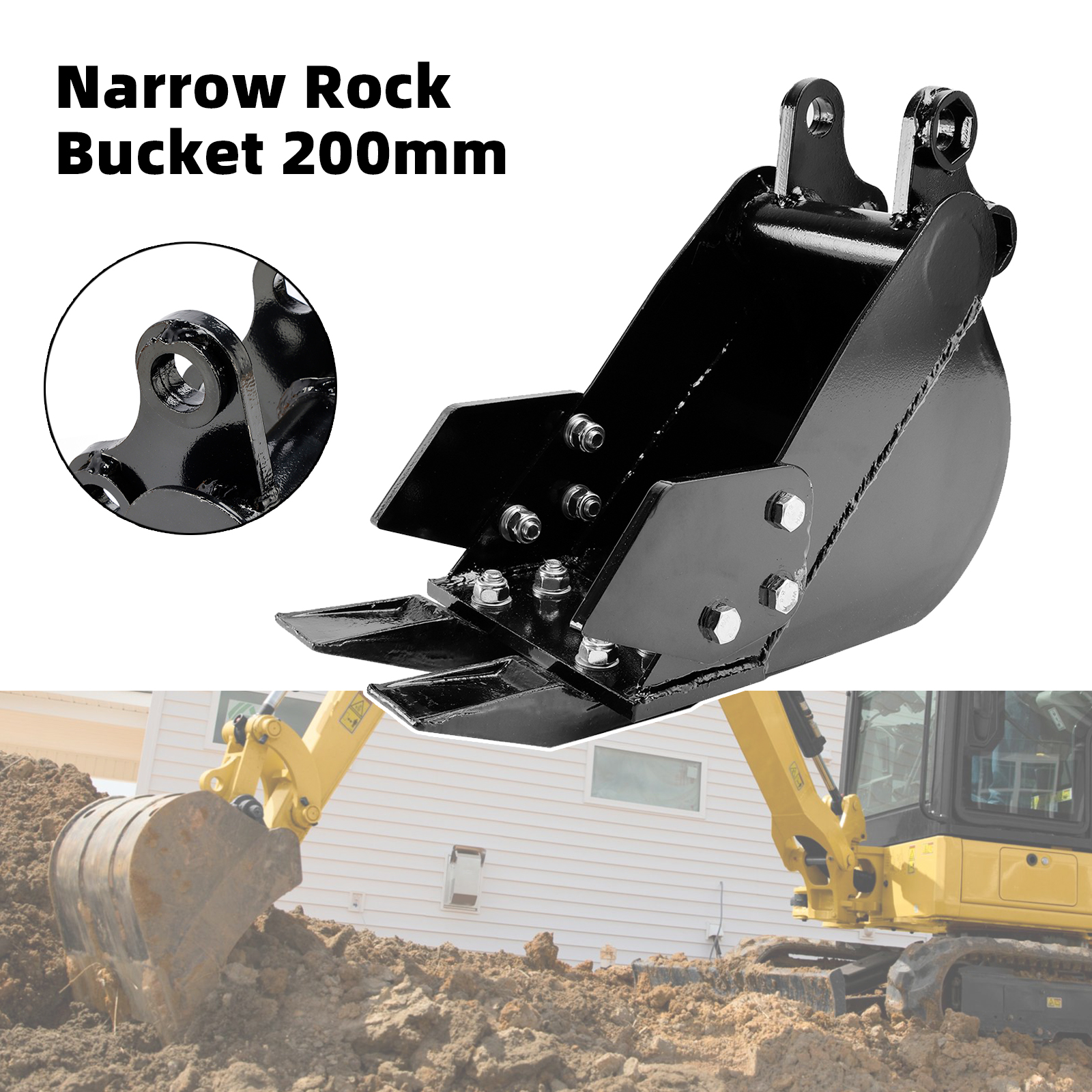 Mini Excavator Attachment Narrow Rock Bucket 200mm Trenching Buckets 2-Teeth Mini Excavator Attachment Narrow Rock Bucket 200mm Trenching Buckets 2-Teeth