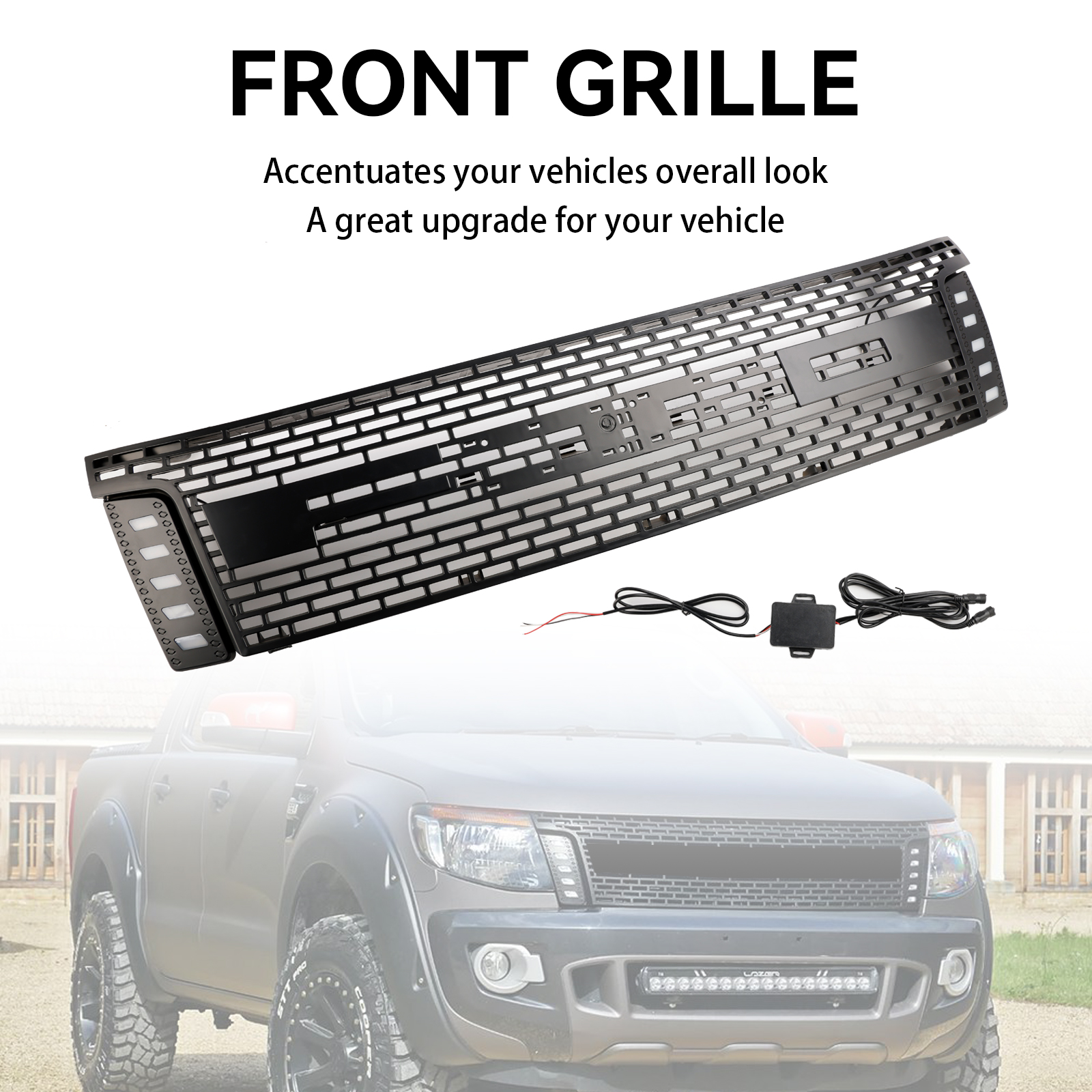 2012-2014 Ford Ranger T6 Front Bumper Grille w/ LED Light Matt Black Generic