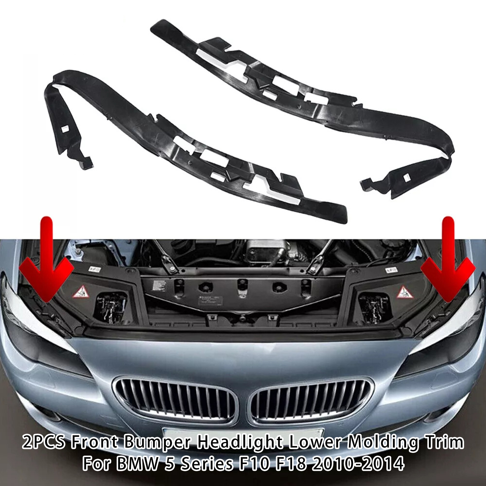2010-2014 BMW 5 Series F10 F18 2PCS Front Bumper Headlight Lower Molding Trim Generic