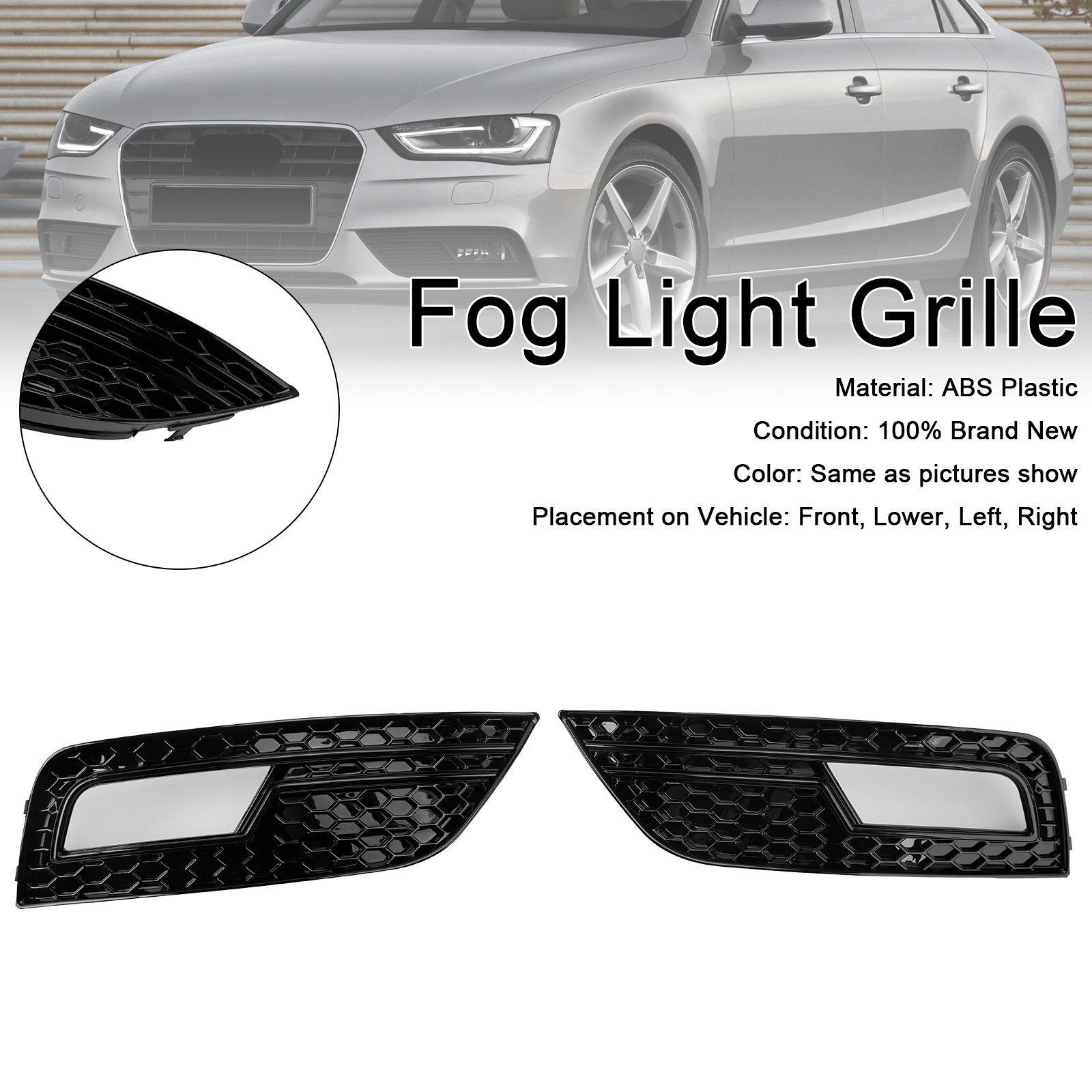 2013-2015 Audi A4 B8.5 Standard Bumper Black Fog Light Cover Grille Generic 2013-2015 Audi A4 B8.5 Standard Bumper Black Fog Light Cover Grille Generic