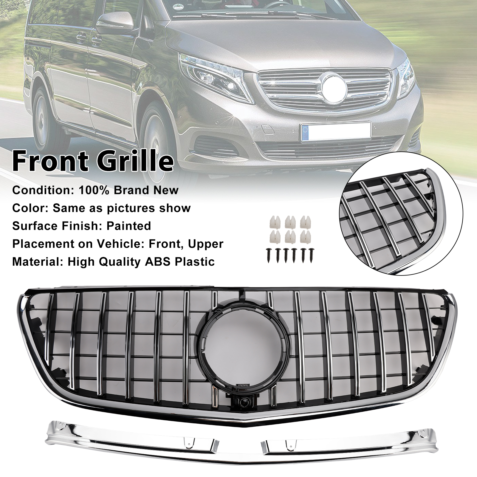 2014-2023 Mercedes Vito W447 GT Stlye Front Bumper Grille Chrome With badge Generic